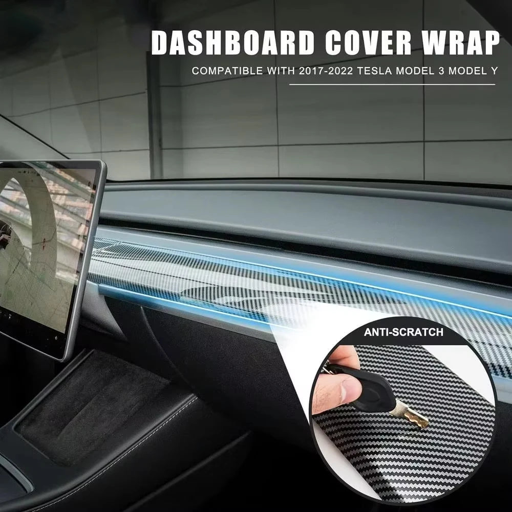 Car Dashboard Cover For Tesla Model 3 Y Door Dash Trim Panel Carbon Fibre ABS Interio lifestyle view