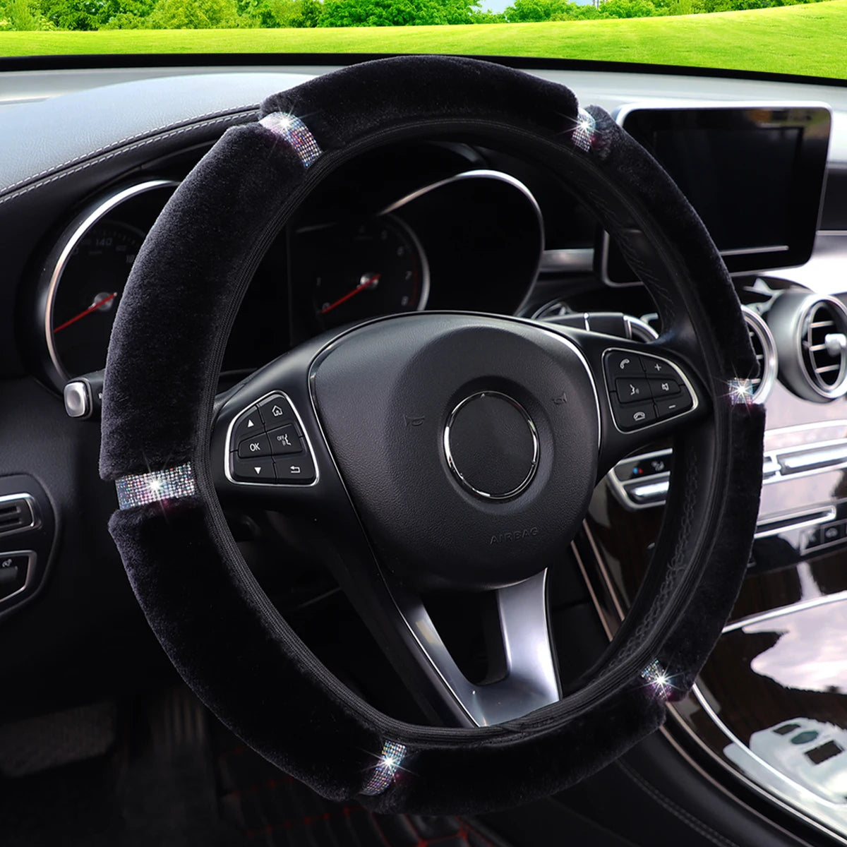 Shiny Leather Car Steering Wheel Cover Suitable for 14.5 - 15 Inch Car Interior Acc additional angle