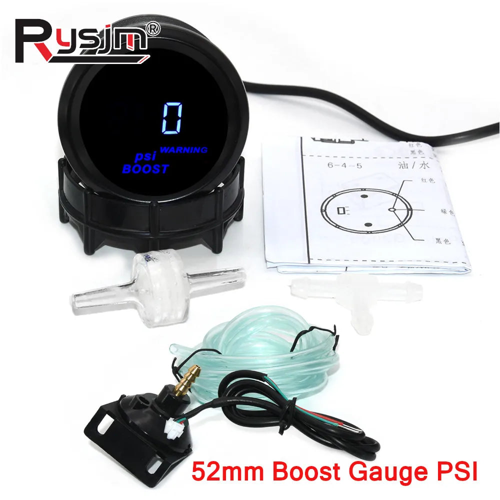 52mm Car Digital Water Temp Oil Temp Turbo Boost Gauge PSI BAR Oil Pressure Gauge Voltmeter Tachometer RPM Meter Holder Optional