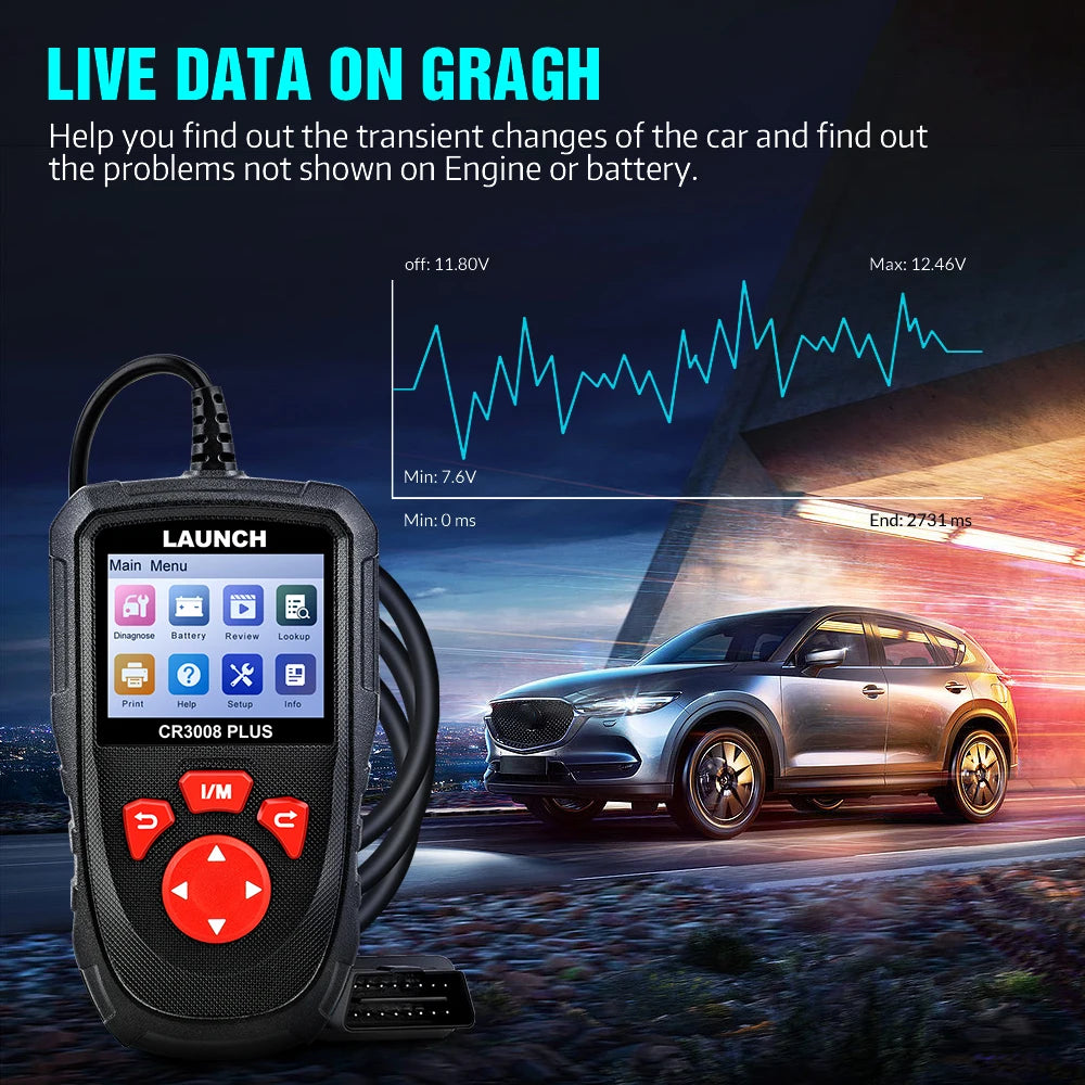 LAUNCH X431 CR3008 PLUS Full OBD2 Diagnostic Tools Car OBD OBD2 Automotive Scanner Check Engine Battery Free Update Online