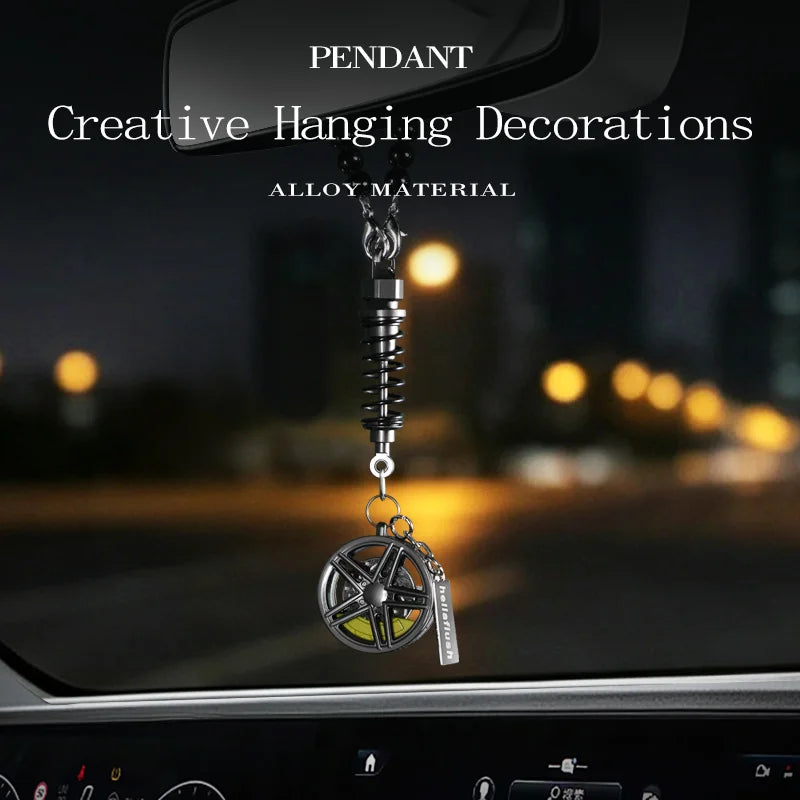 metal Car Mirror Rearview Pendant Auto Interior Decor Pendants Aluminum Wheel With Sh alternate view