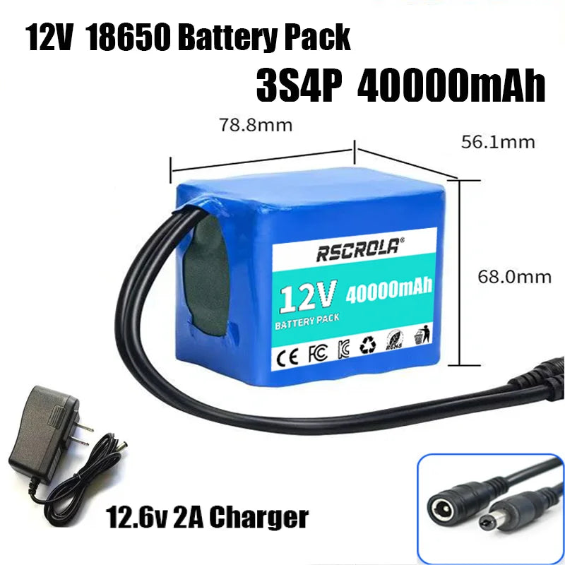 12V 18650 Lithium Battery Pack with BMS and Charger close-up view