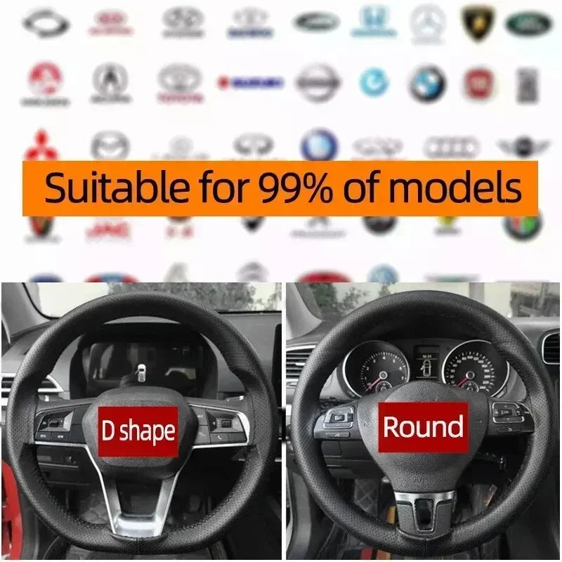 Car Steering Wheel Cover Needles And Braid Thread Artificial Leather Car Covers Suite close-up view