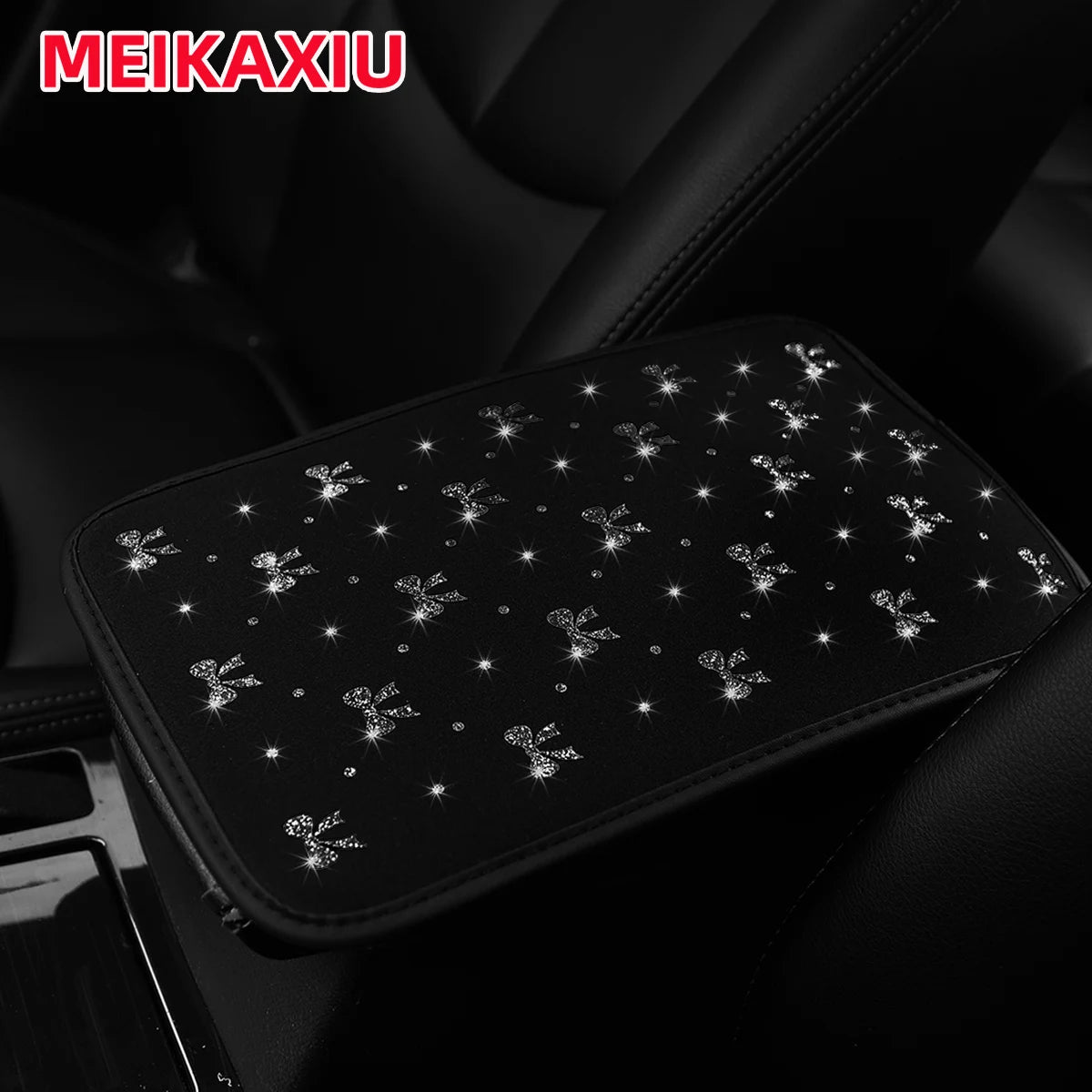 Blingbling Fabric Bow Tie Car Armrest Cover Pad Shiny Center Console Pad Women's Car Interior Accessory