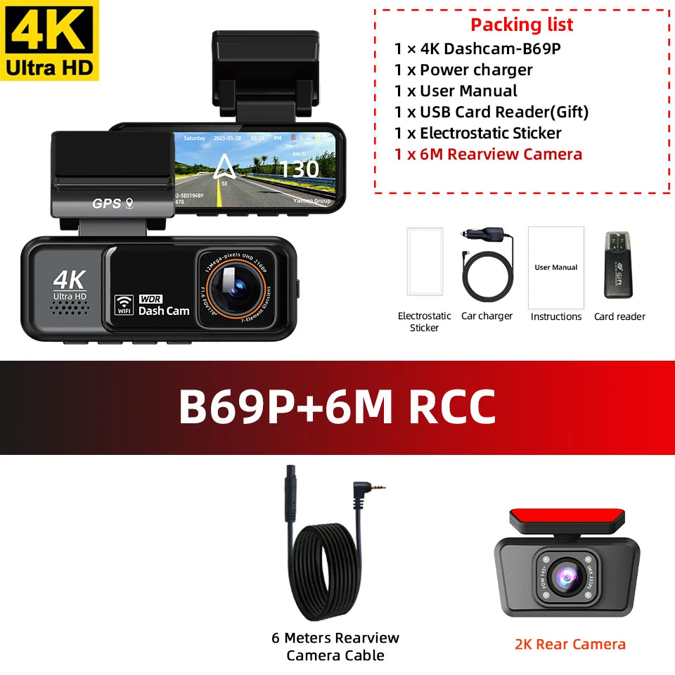 Dash Cam 4K with WiFi GPS | Built-in App Control and 24H Parking Monitor close-up view