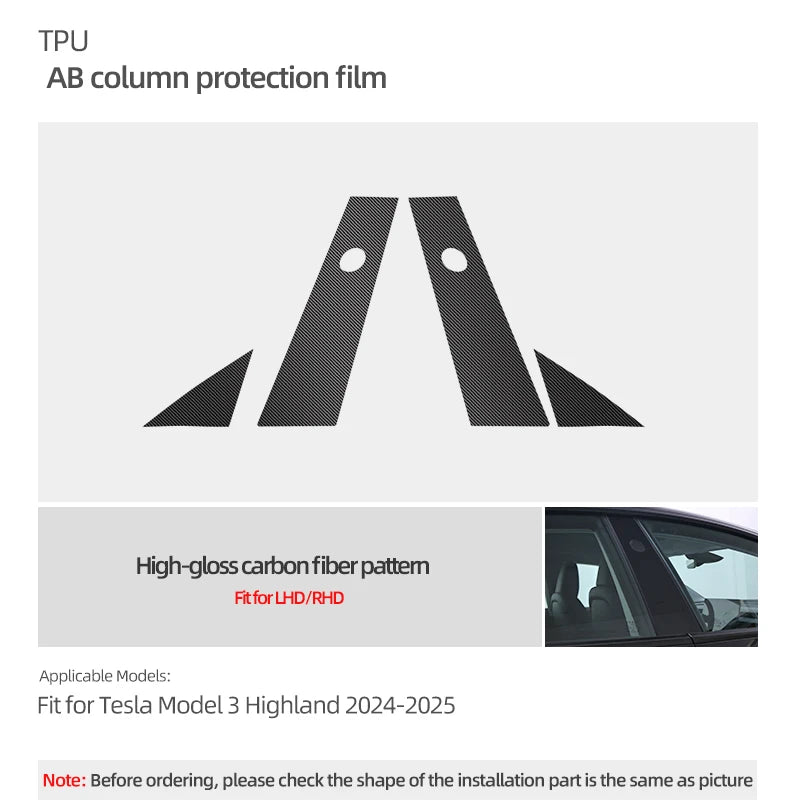 For Tesla Model 3 Highland 2024 Model Y 2019-2025 Juniper Car Body A B Center Pillar TPU Protector Film Decoration Accessories