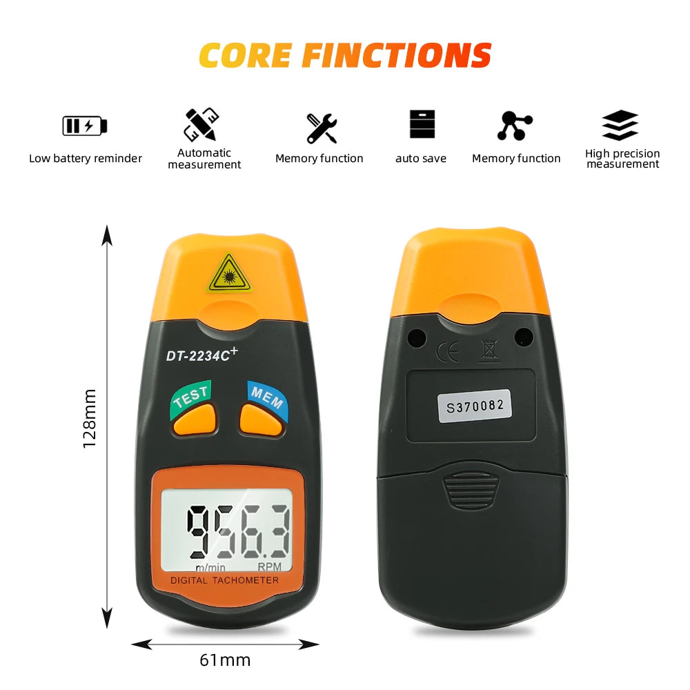 Kebidumei DT2234C+ Digital Laser Tachometer | Non-Contact RPM Meter Up to 99,999 RPM lifestyle view
