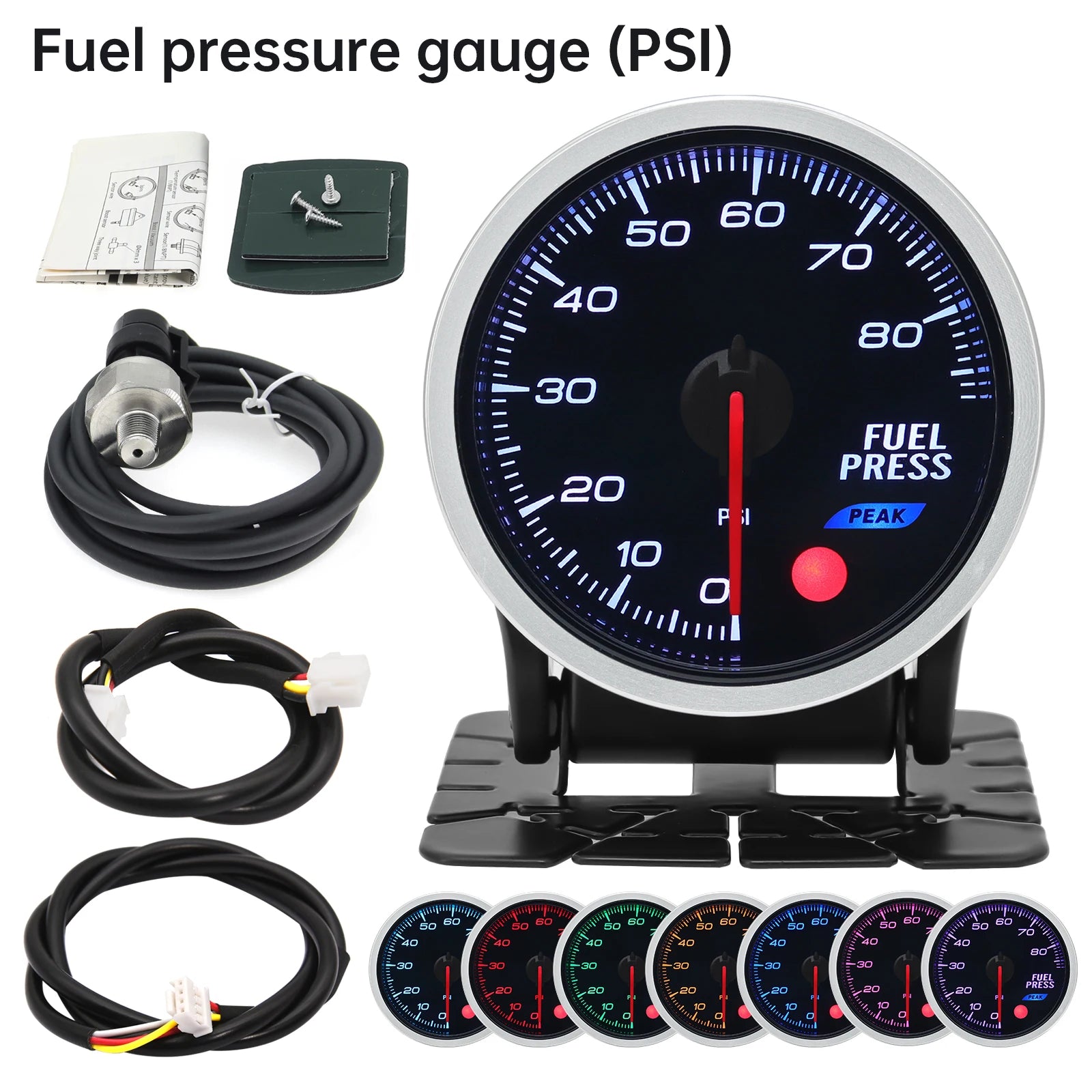 52mm 8 Color Car Gauge Kit | Oil Pressure PSI Water Temp Oil Temp EGT Boost Tachome additional angle