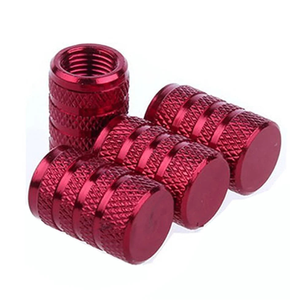 DSYCAR 4Pcs Silver Aluminum Knurling Tire Valve Stem Caps | US Schrader Compatible detail view