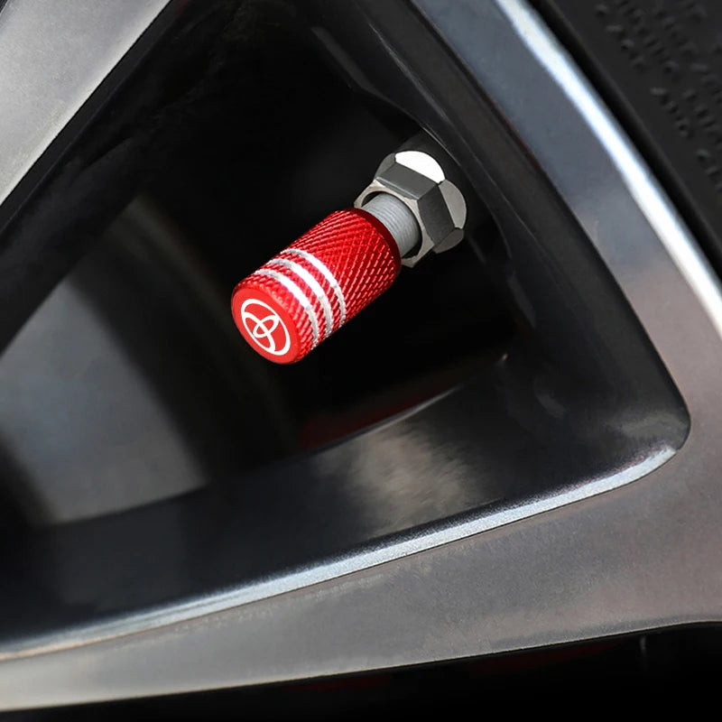 5pcs Metal Tire Valve Caps for Toyota Corolla Rav4 Camry Yaris | Auto Wheel Stem Cover close-up view
