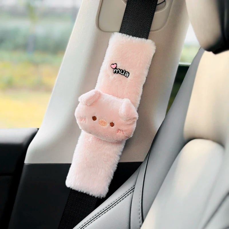 Cute Cartoon Bear Car Seat Belt Cover Imitation Rabbit Fur