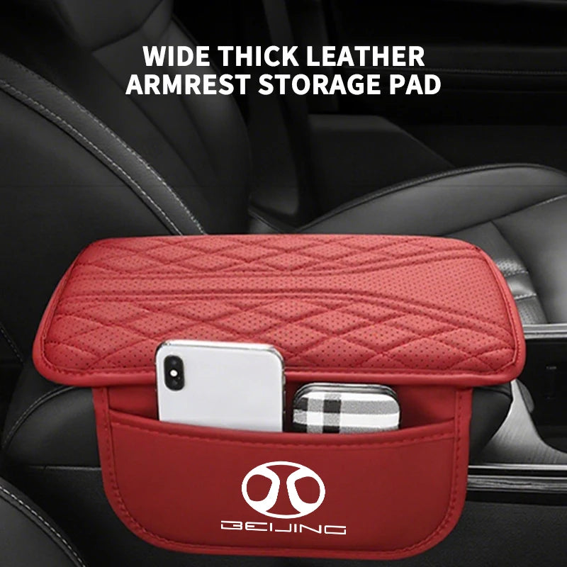 Leather Car Armrest Center Console Pad Auto Seat Arm Rest Mat For BAIC Beijing BJ20 BJ30‌ BJ40 BJ60 BJ80 Senova X25 X35 X55 X65