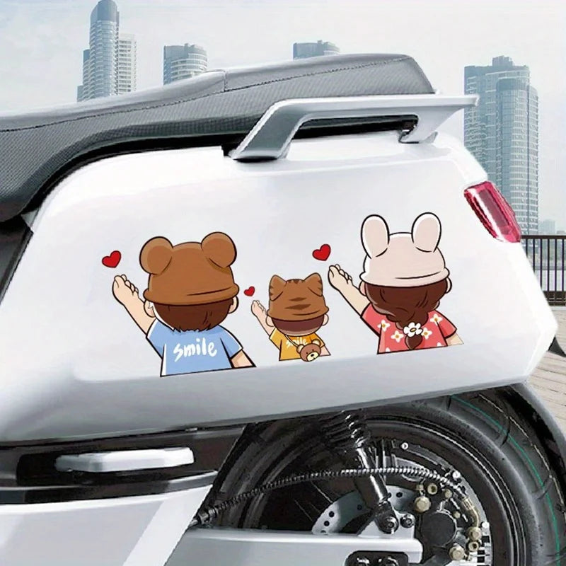 Cartoon cute family heart-shaped parent-child car decal, personalized creative rear wind detail view
