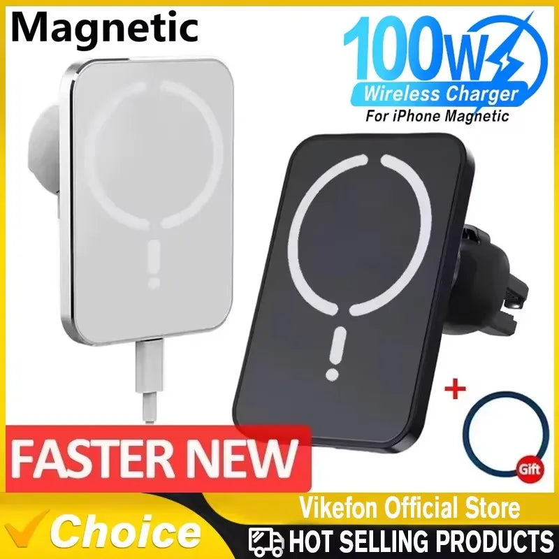 100W Magnetic Wireless Car Charger Air Outlet Phone Holder for iPhone 16 15 14 13 12 Pro Max Fast Wi