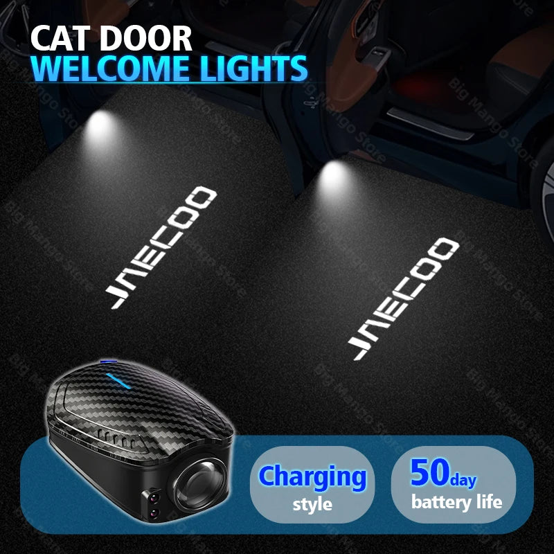 2pcs USB Rechargeable Car Door HD LED Lamps Projector Courtesy Welcome Lights For Chery Jaecoo J7 J8