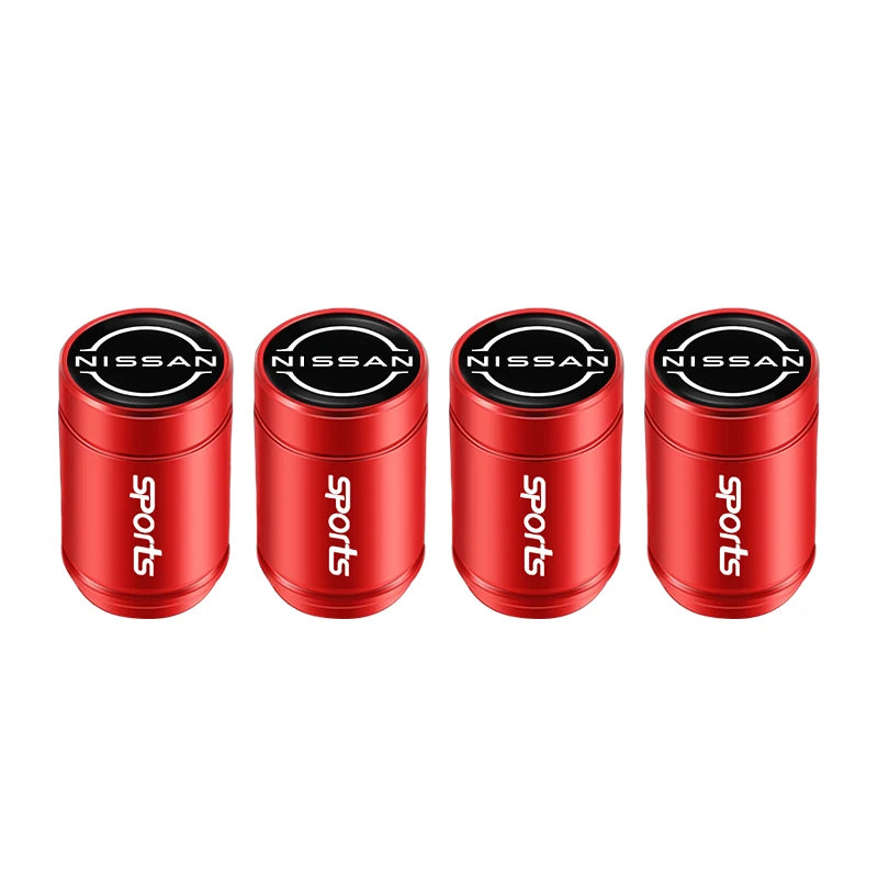 4Pcs Metal Tire Valve Caps for Nissan Models | Car Wheel Stem Covers Set close-up view