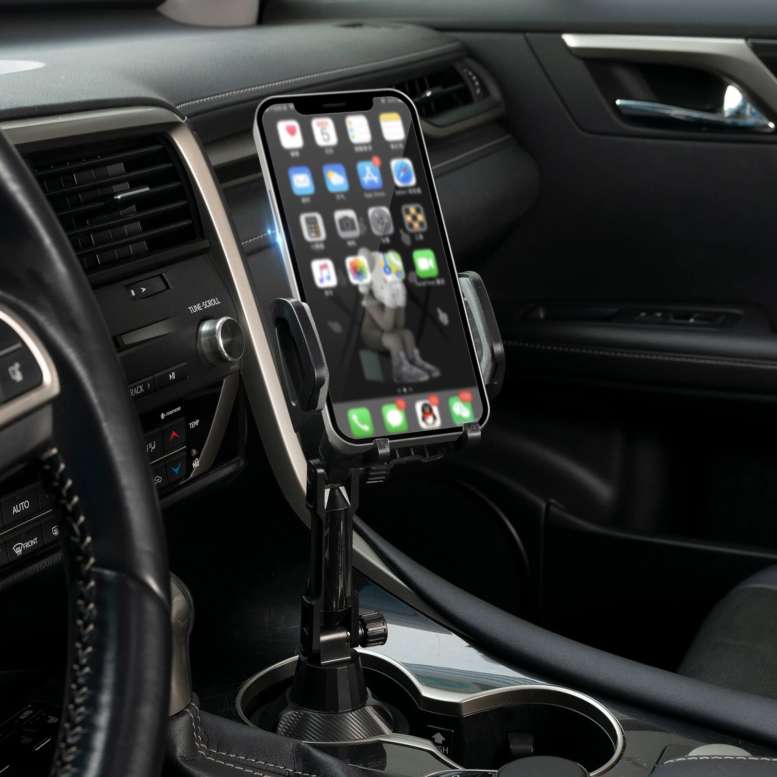 Universal 360° Car Cup Holder Phone Mount | Adjustable Long Arm Smartphone Stand close-up view