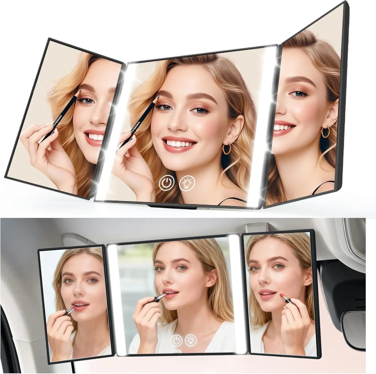 Car Makeup Mirror with 3 Way Lights, Sun Visor Vanity Mirrors For Truck, Car Accessories for Women, Espejo Para Carro Fits Gift