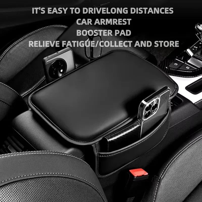 Leather Car Center Console Cover Armrest Box Mat Upgraded Armrest Box Cushion Arm Rest Mat with Side Storage Pocket
