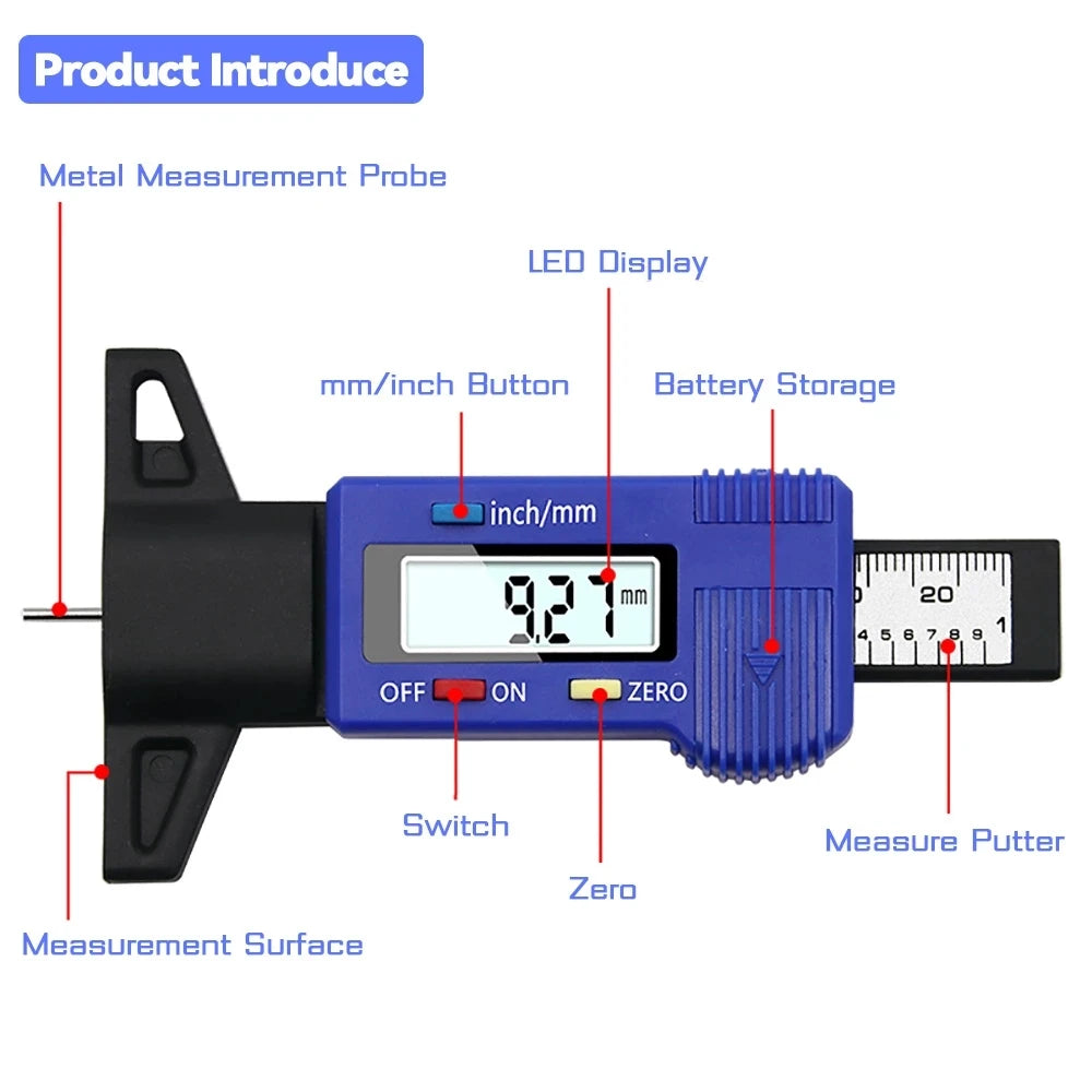 Digital Car Tyre Thickness Gauges Depth Meter For Safe Auto Tyre Tread Monitoring Tyre W detail view