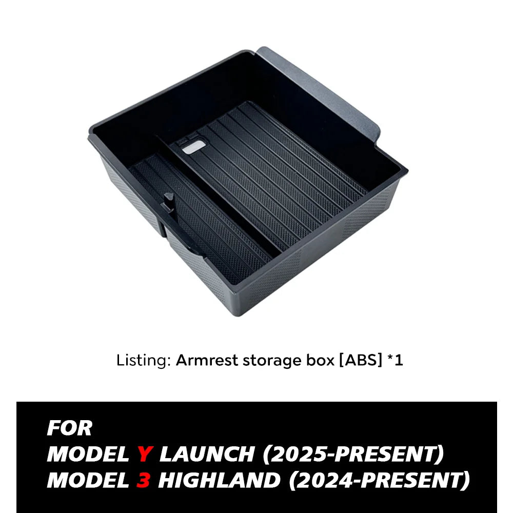 TESY for Tesla Model YL Y Juniper Launch Model 3 Highland Console Armrest Storage Box Organizer Flocking ABS with Silicone Pad