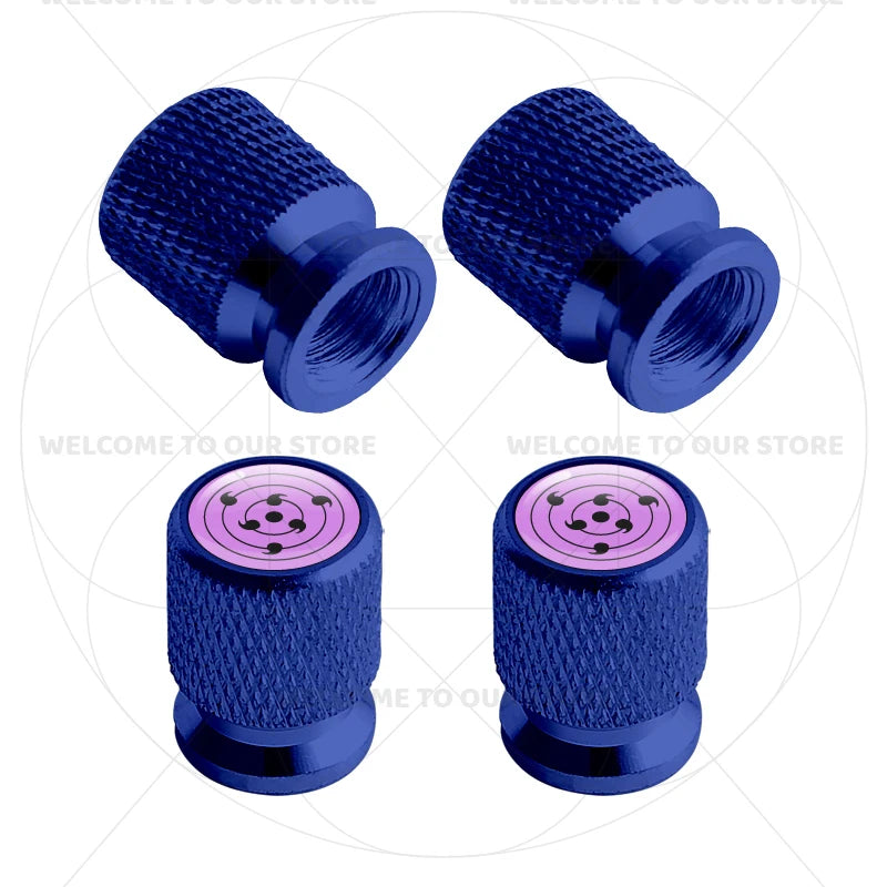 Itachi Rinnegan Sharingan Tire Valve Caps | 4pc Aluminum Anime Car Accessories detail view