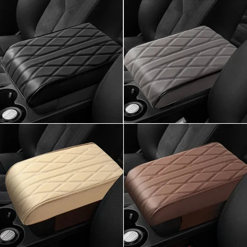 Center Console Arm Rest Protection Cushion Car Armrest Mat Wave Embroider PU Leather Auto Armrests Storage Box Cover Pad