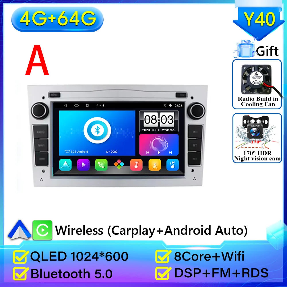 Car Radio Android Auto For Opel Corsa C D Vivaro Astra H J Vectra Antara Zafira Meriva close-up view