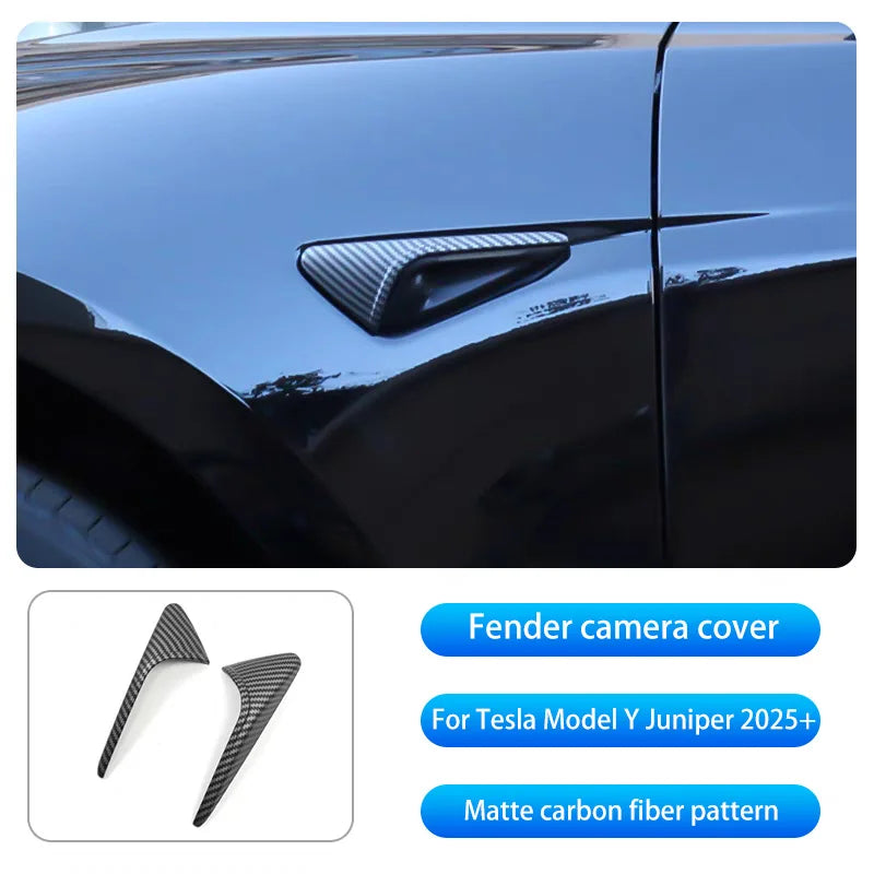 For New Tesla Model Y Juniper 2025+ ABS Carbon Pattern Side Camera Cover | Protective lifestyle view