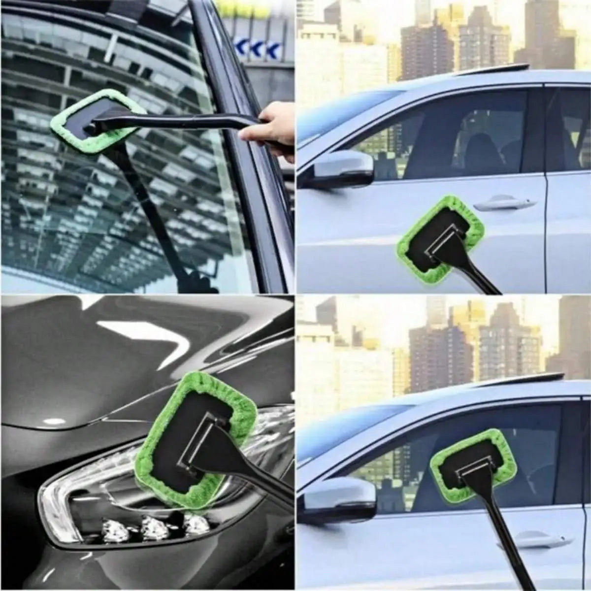 Telescopic Handle Car Windshield Cleaner, Green Microfiber Pads lifestyle view