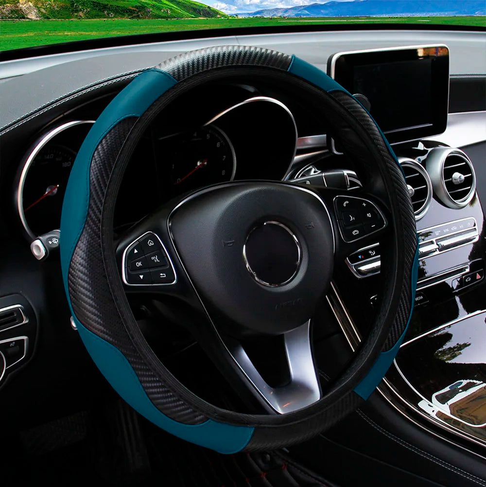 Car Decoration PU Carbon Fiber Leather Car Steering Wheel Cover No Inner Ring Univers alternate view