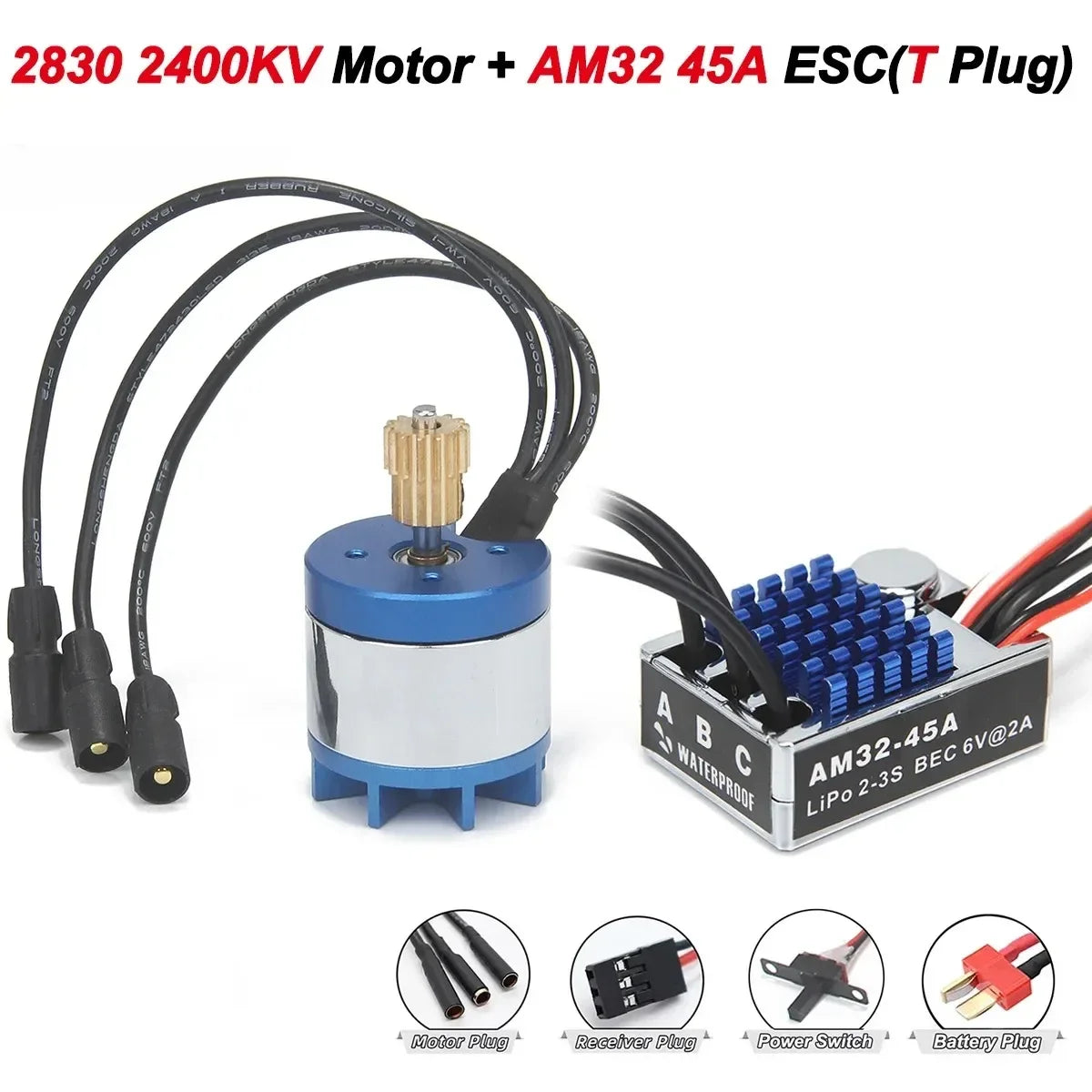 MN86 MN128 Upgrade Power Parts 2830 2400KV Outrunner Brushless Motor AM32 45A ESC SM3.0 Original/T Plug for 1/12 RC Car Crawler