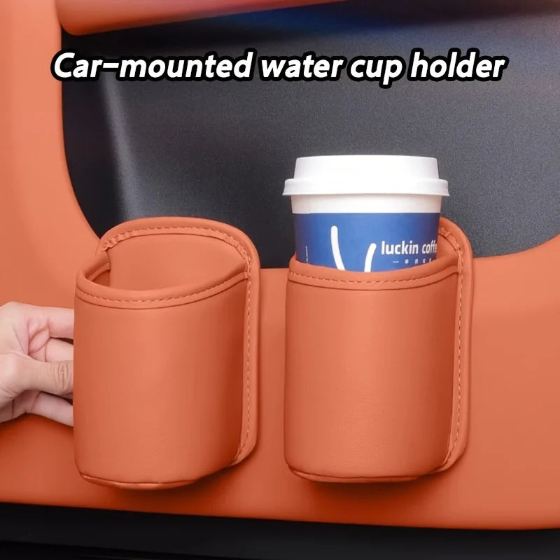Faux Leather Car Cup Holder | Vehicle Water Cup Clip and Multifunctional Storage Box