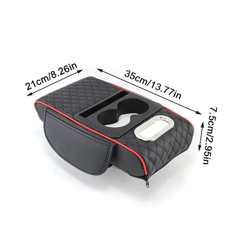Car Armrest Storage Box, Car Center Console Organizer, Armrest Heightening Cushion With Cup Holder Armrest Storage Organizer Box