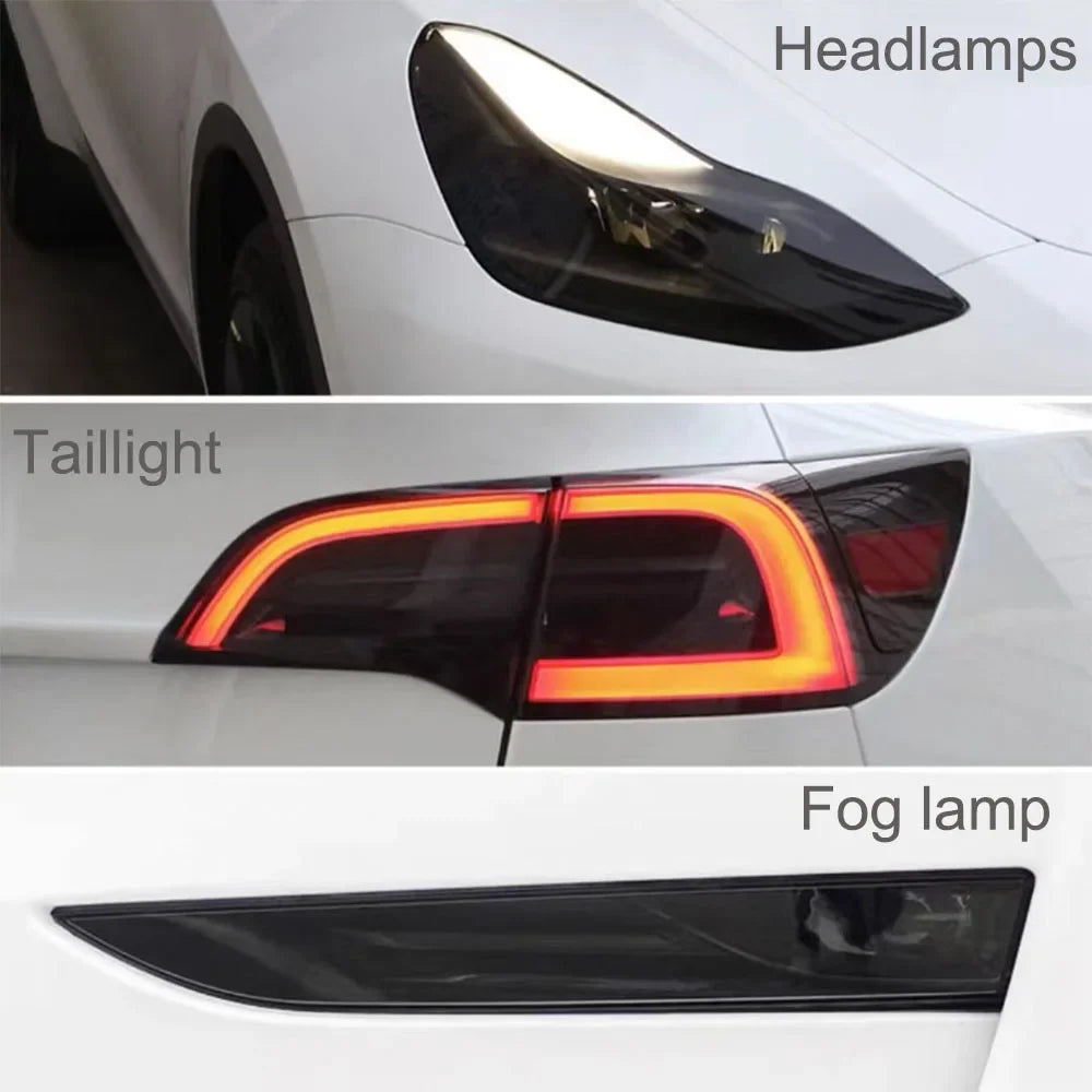 For Tesla Model 3 Y 2017-2023 TPU Blackened Headlight Taillight Foglight Protective F alternate view