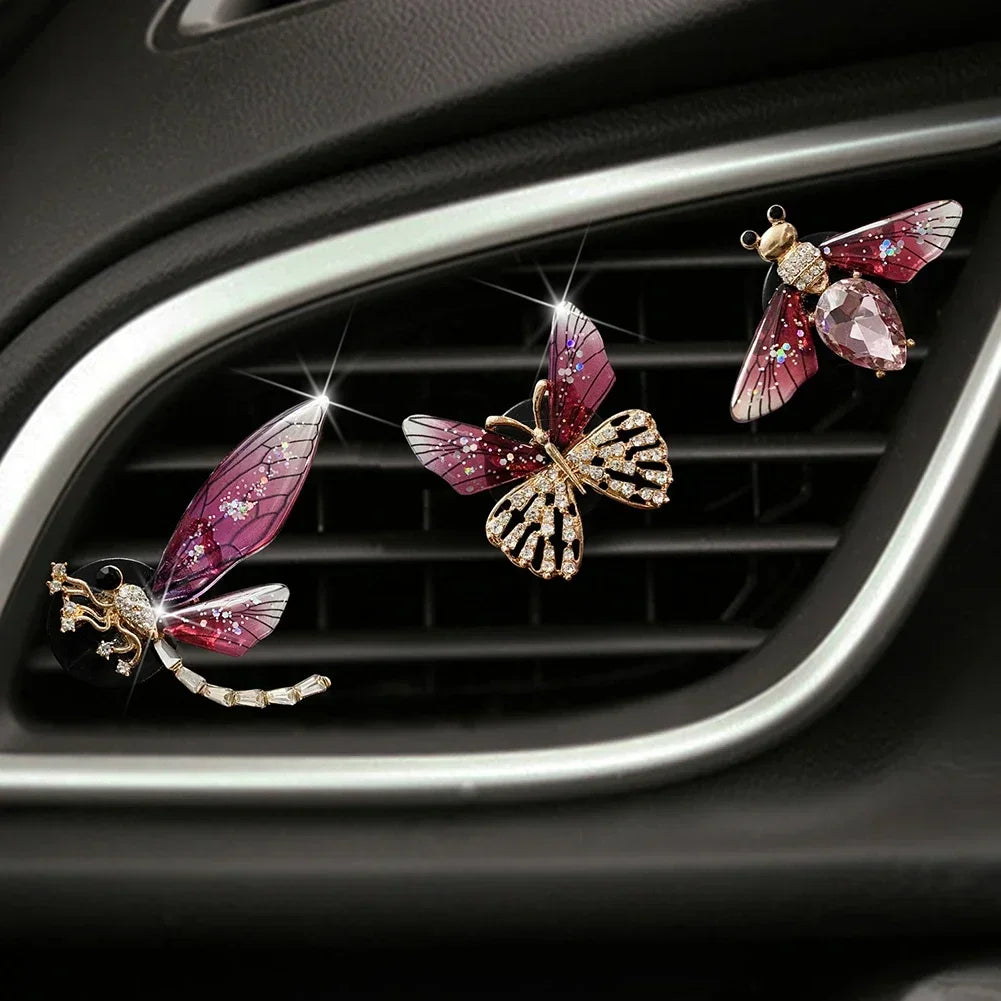 Butterfly Car Perfume Clip Dragonfly Shape Shiny Rhinestone Auto Air Outlet Freshener Perfume Clip for Car Accessories Interior