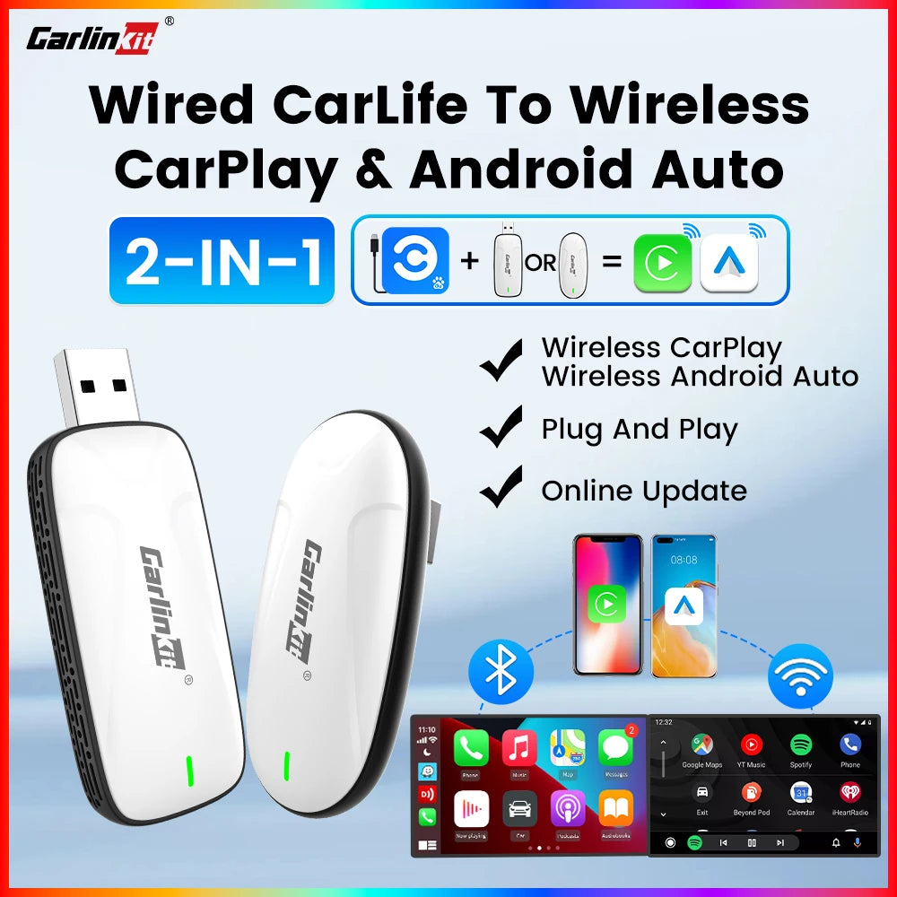 CarlinKit Baidu Carlife Wired to CarPlay Android Auto Adapter 2-In-1 Wireless Car Navigation Box WiF