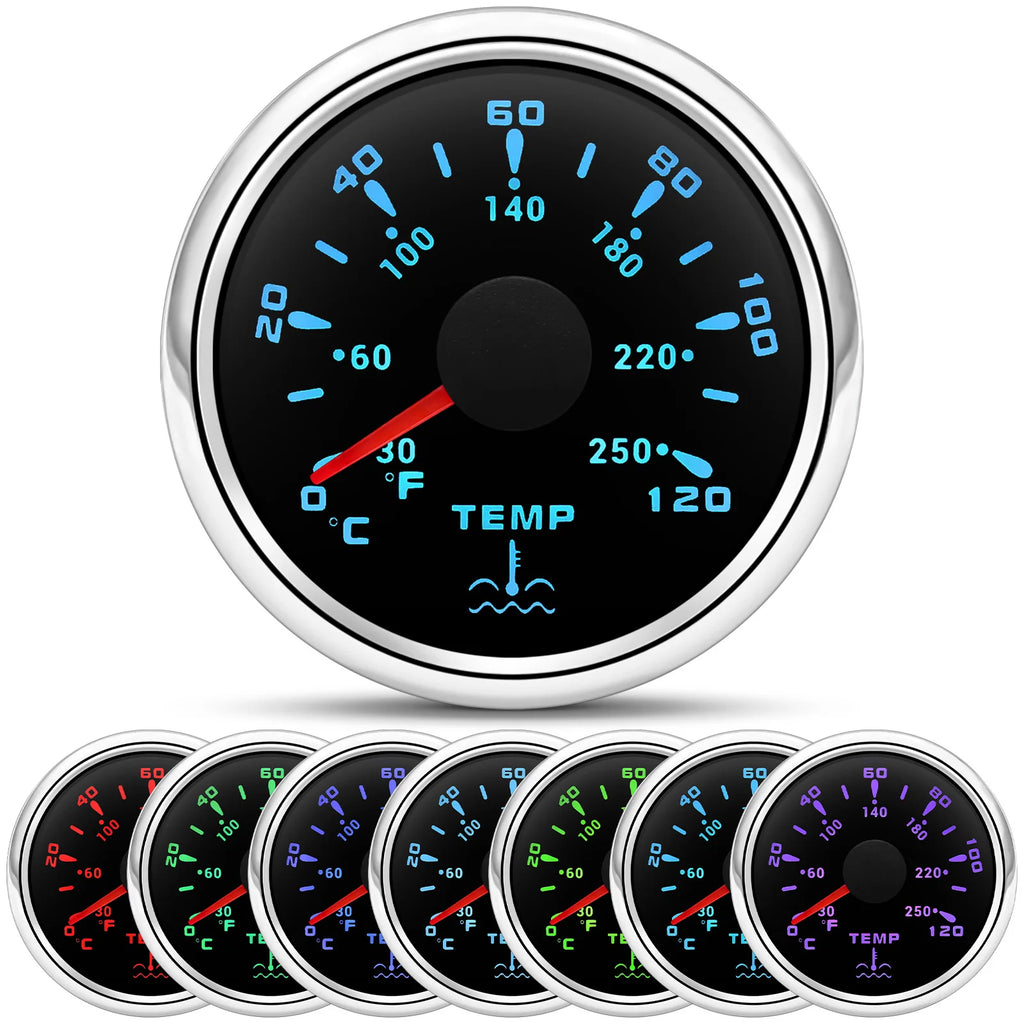 2" 52mm Water Temperature Gauge 0~120℃ 7 Color Backlight | Universal Marine Car Boa additional angle