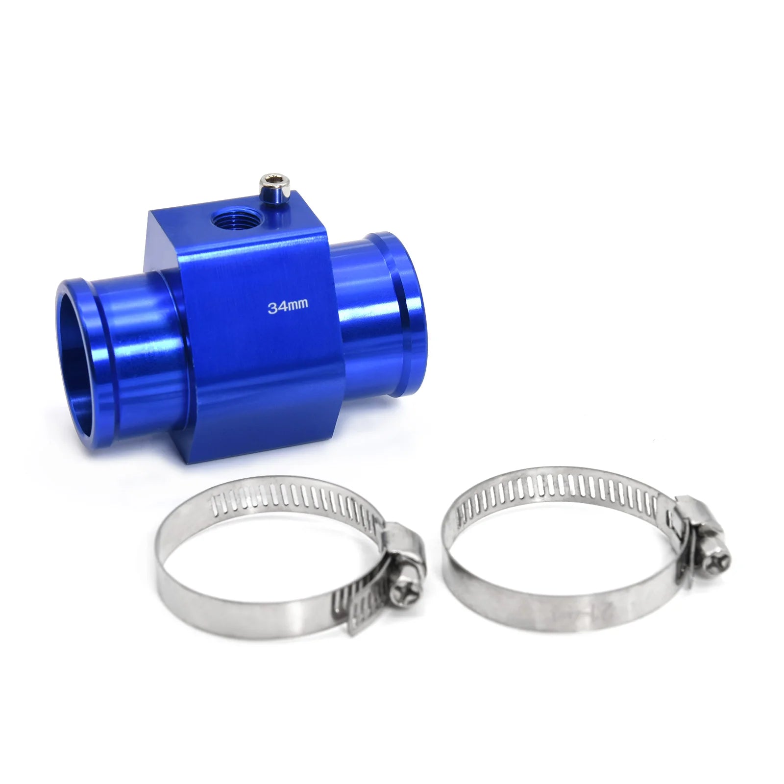 Blue and Black Aluminum Water Temp Gauge Adapter | 26-40mm Radiator Hose Sensor Pipe lifestyle view