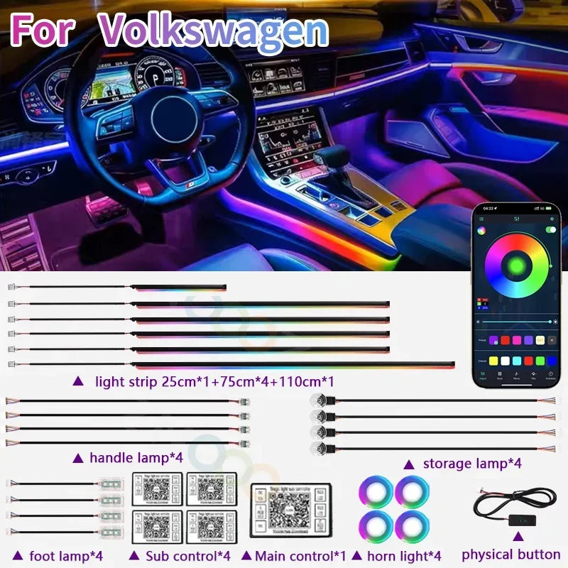 Volkswagen Golf RGB Interior Ambient Light Kit – Bluetooth App Control, Music Sync, 6-in-1 to 22-in-
