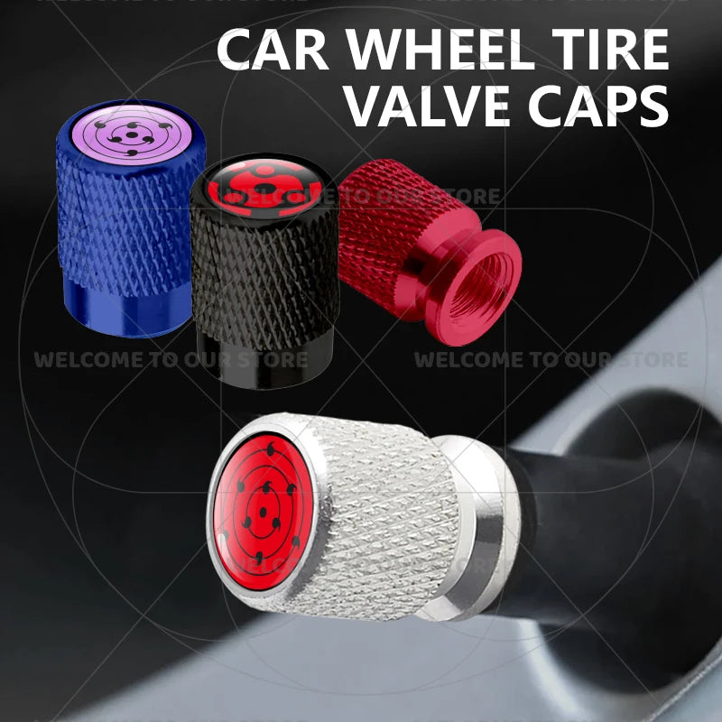 Itachi Rinnegan Sharingan Tire Valve Caps | 4pc Aluminum Anime Car Accessories