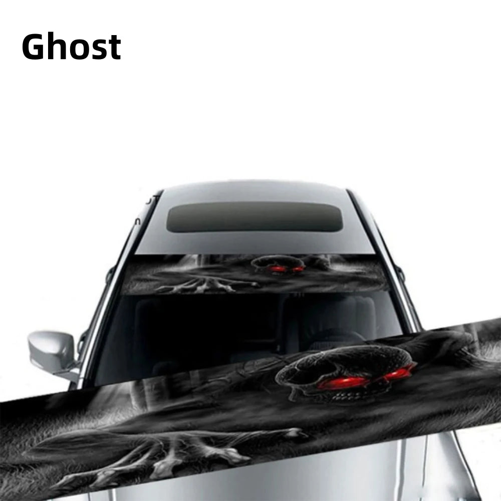 3D Effect Car Front Windshield Sticker | Ghost Pattern Wolf Eyes Decal lifestyle view
