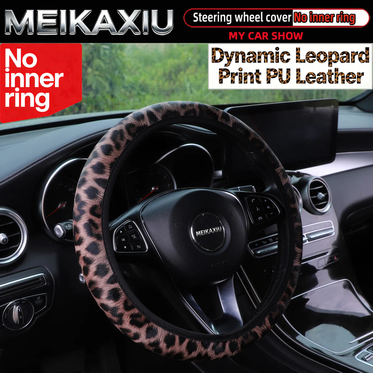New style Women's Leopard Pattern PU Leather Steering Wheel Cover Car Decoration Riml lifestyle view