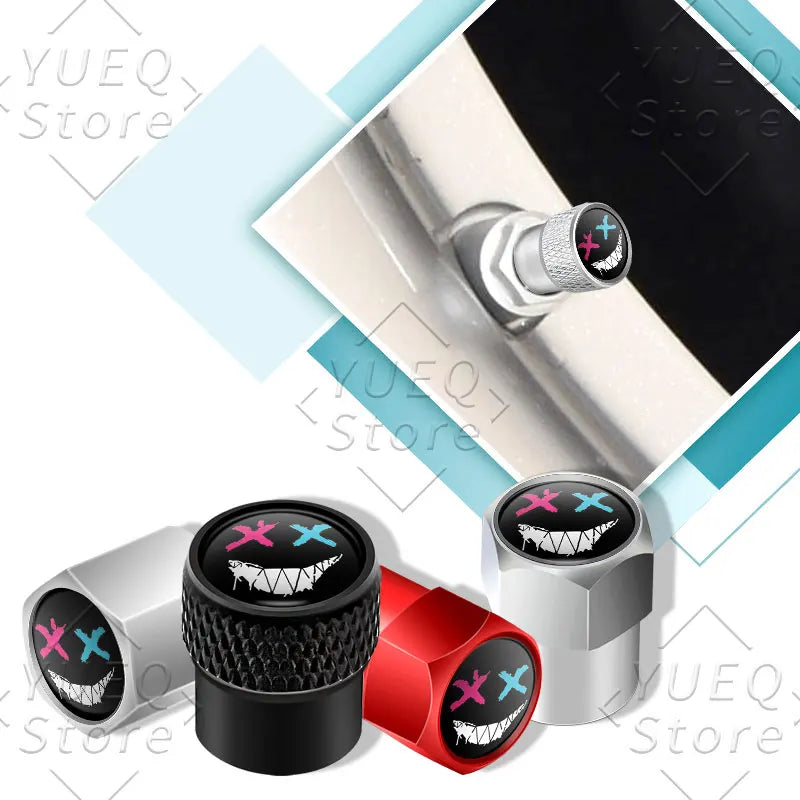 4Pcs XX Smiling Face Logo Pattern Car Tire Valve Caps | Universal Aluminum Tire Stem Covers
