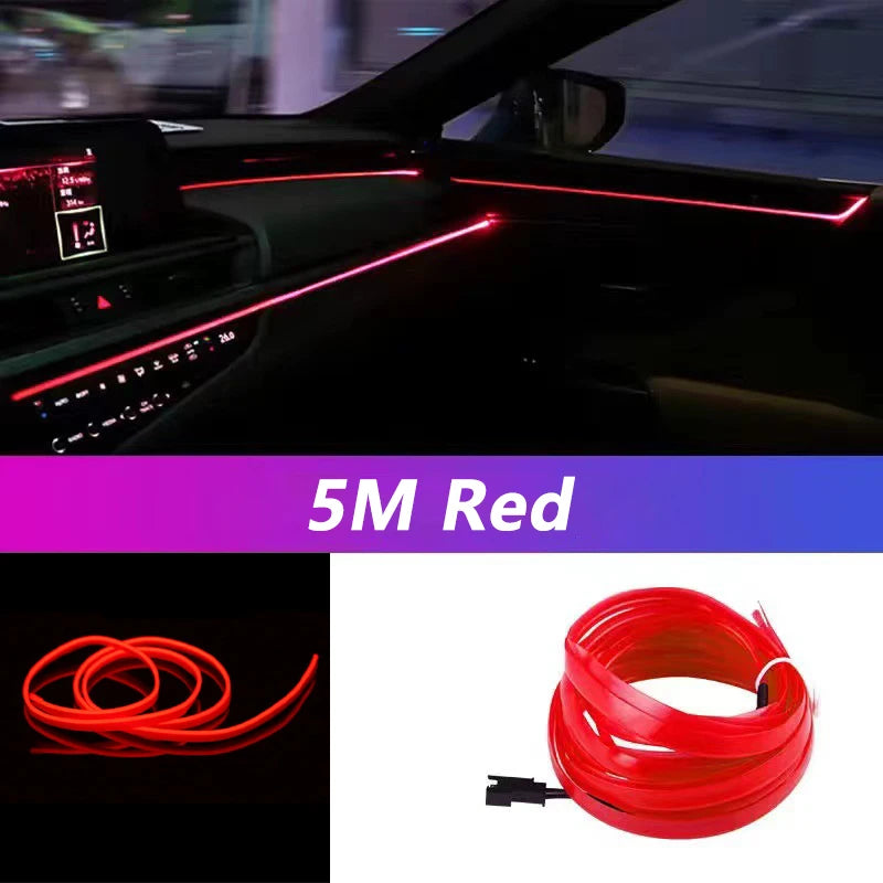 5M Car Interior Led Strip Light Neon EL Wiring Decorative Lamp For Auto DIY Flexible alternate view