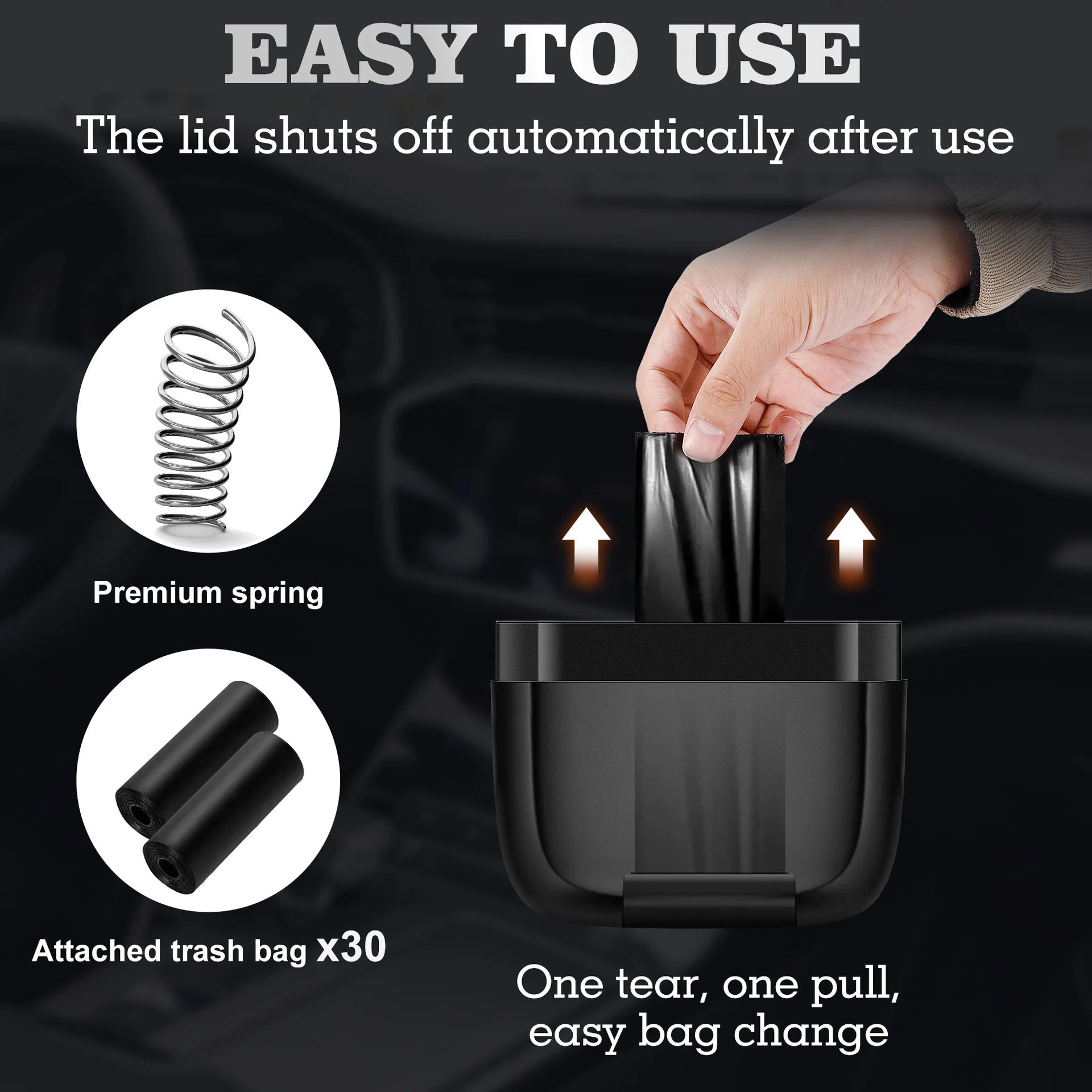 Car Trash Can with Lid Door Mount Garbage Bin for Vehicle Waterproof Car Waste Basket close-up view