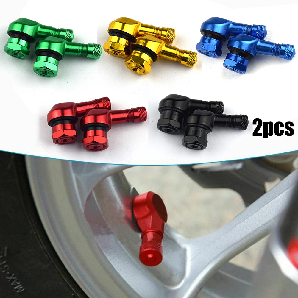 2PCS CNC Motorcycle 90 Degree Angle Valve Stems | Aluminum Tubeless Tire Pressure Check