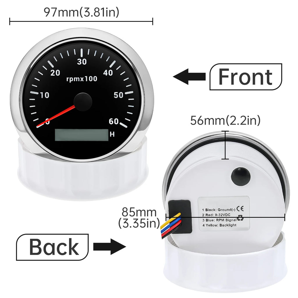 HD 85mm Tachometer With LCD Hourmeter 7 Color Backlight Tacho Gauge 3000 4000 6000 7000 8000 RPM For Marine Boat Car 12V/24V