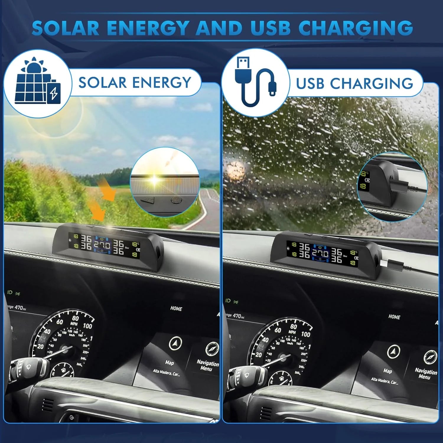 4/6 Sensors TPMS Tire Pressure Monitoring System | Solar Wireless Car Tire Pressure Moni detail view