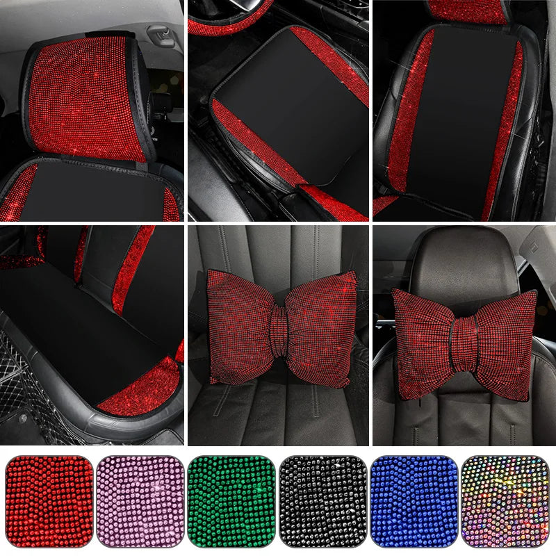 Ladies Car Interior Accessories Shiny Diamond Universal Car Seat Cover Fashion Luxury close-up view